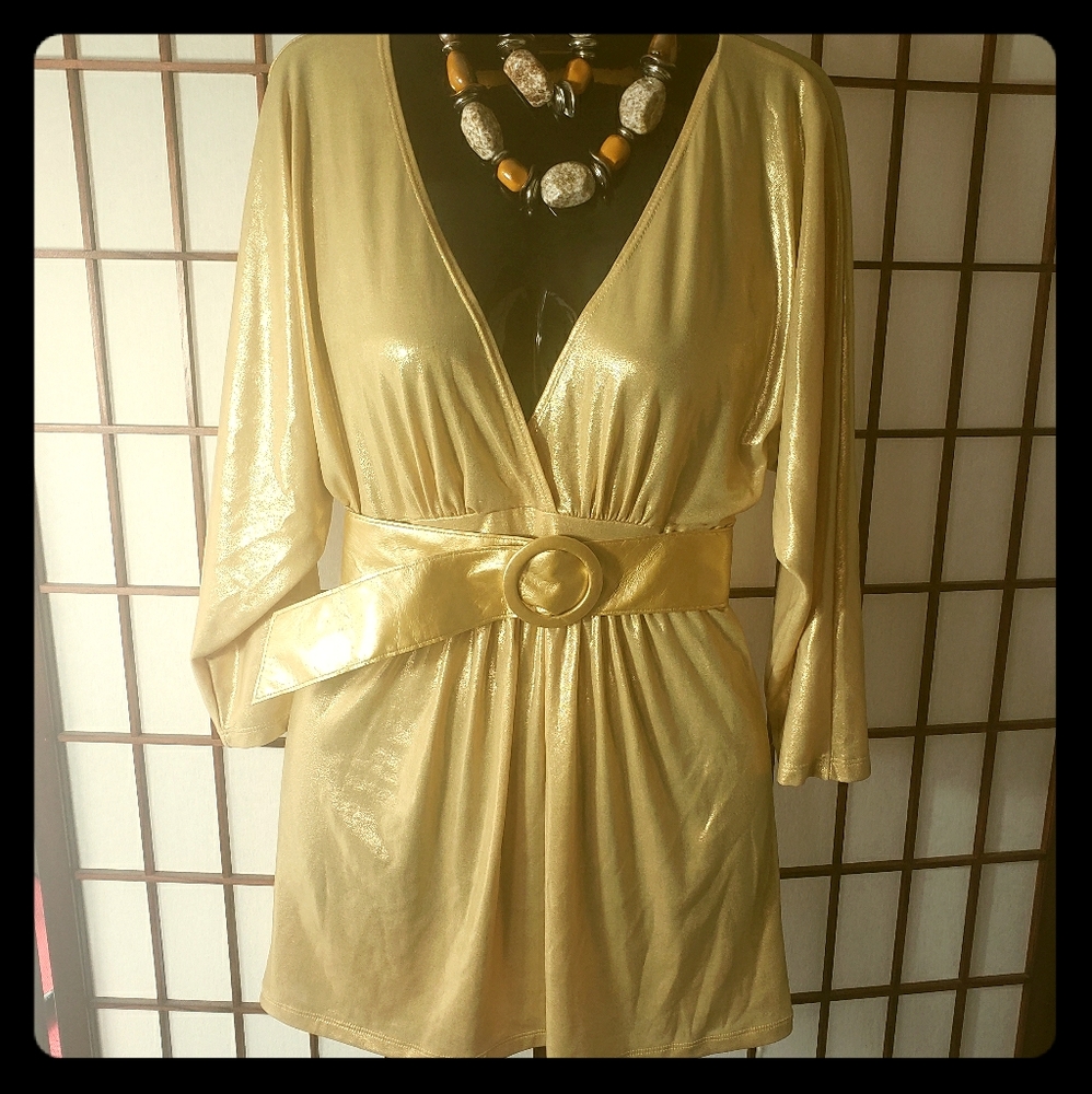 Frederick's of Hollywood v Neck Gold Shimmer Top